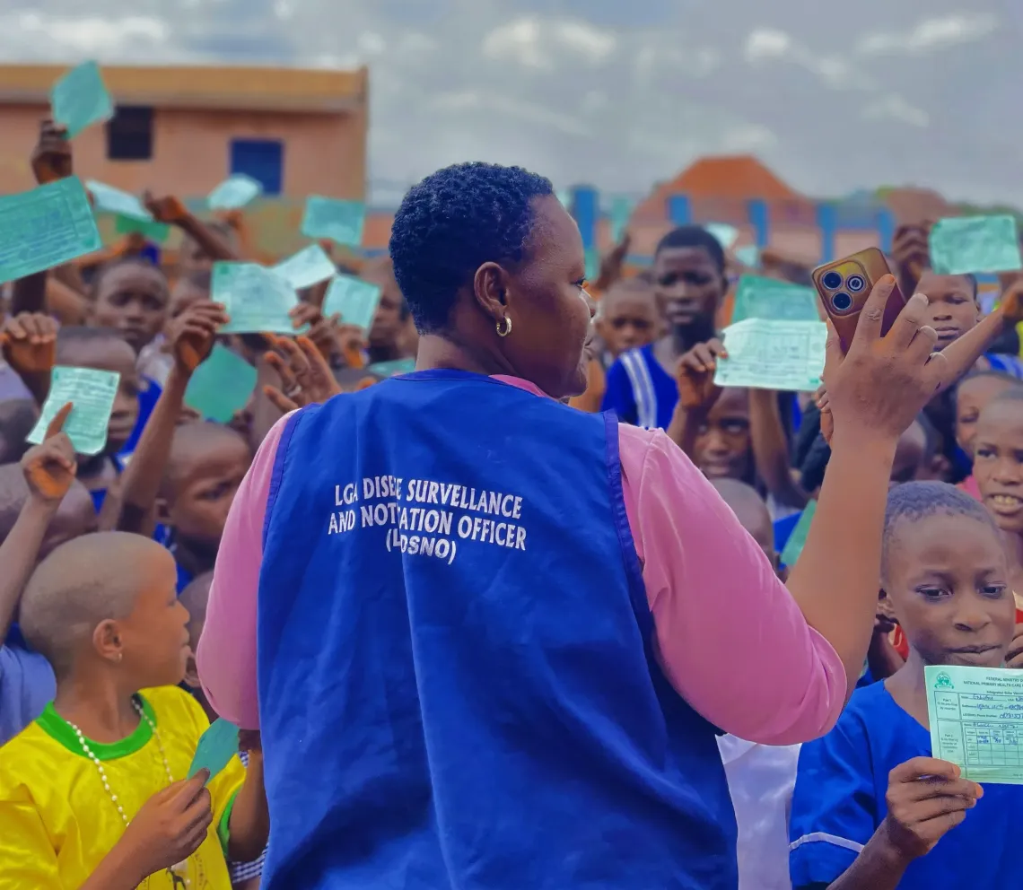 Students with their immunization cards