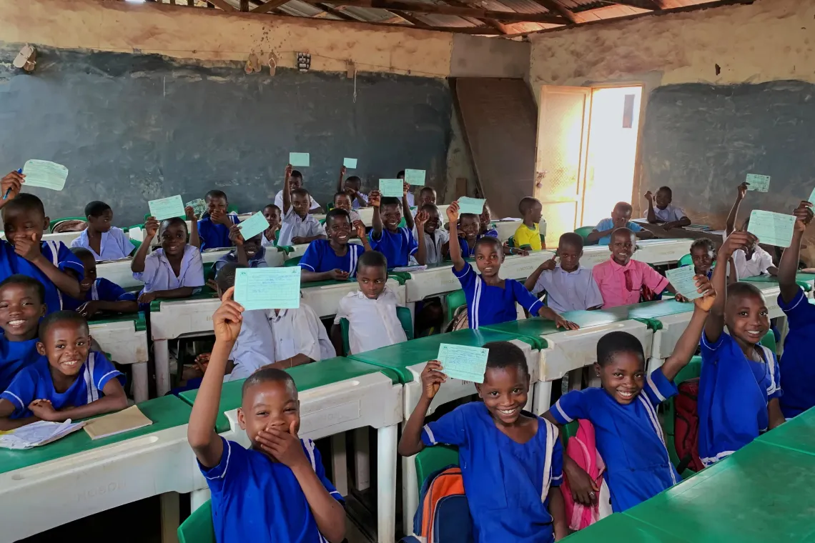 Students with their immunization cards