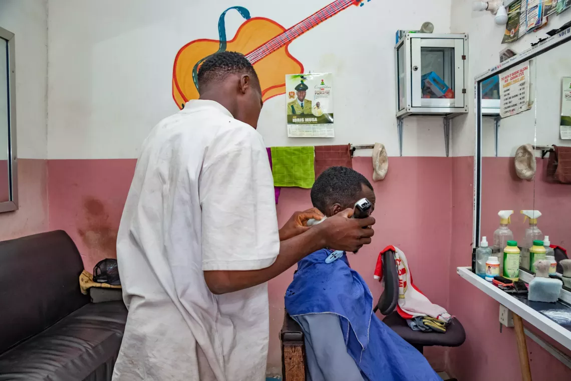 Barbing saloon livelihood business in Mubi, Adamawa