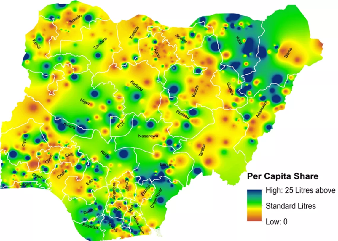 Map showing access to water in Nigeria