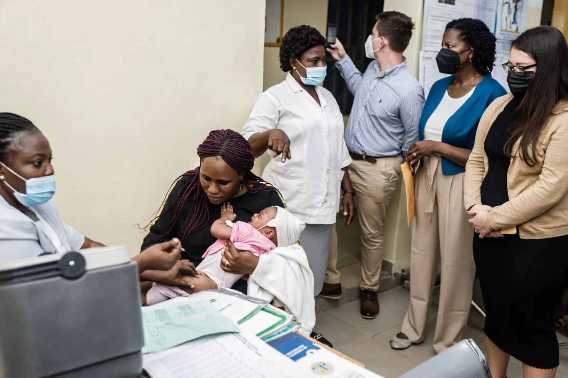 A baby receiving vaccination