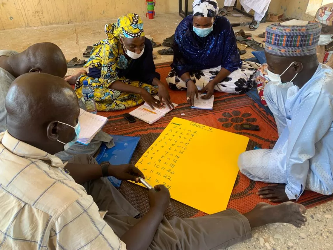 A group of people sitting on the floor