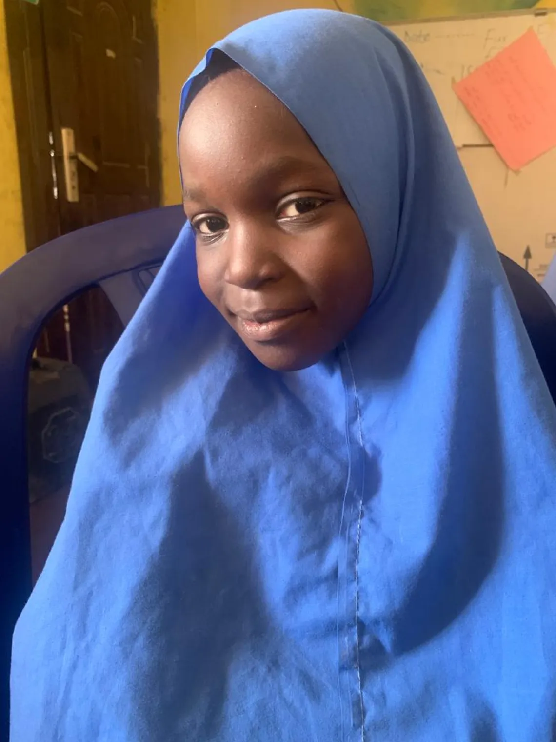 A girl smiling
