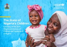 Cover of the 2024 State of Nigeria's Children featuring a mother smiling and holding her baby girl