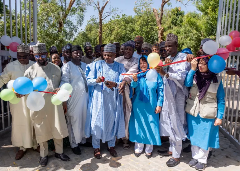 Ribbon cutting ceremony at the launch of the Oxygen Plant in Yobe State