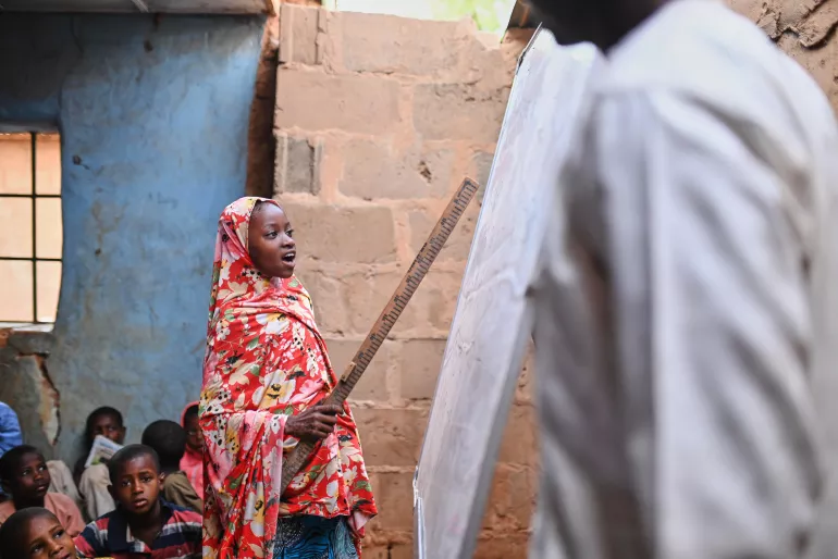 Fatima Dahiru 10, a pupil of Makarantar Malam Muhammadu Bingel participates in a class activity in &nbsp;Makarantar Malam Muhammadu Bingel Rugga-Iya Dagawa Yabo Sokoto State.