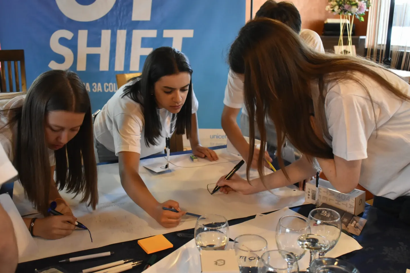 Adolescent girls working together in a group during an UPSHIFT workshop