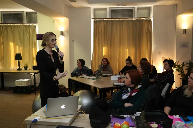 Dr. Rebekah Granger-Ellis - expert in social and emotional development, speaking at the first training session in Skopje