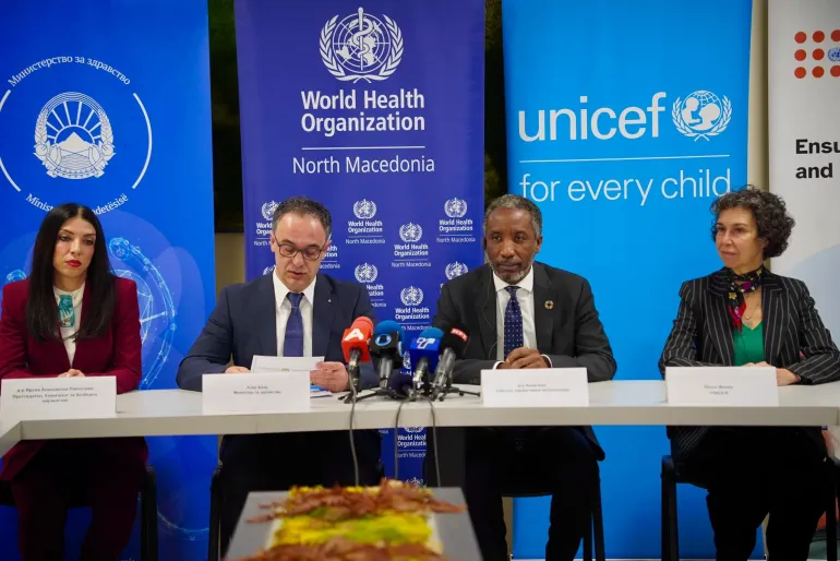 Representatives from UN organizations on a press conference 