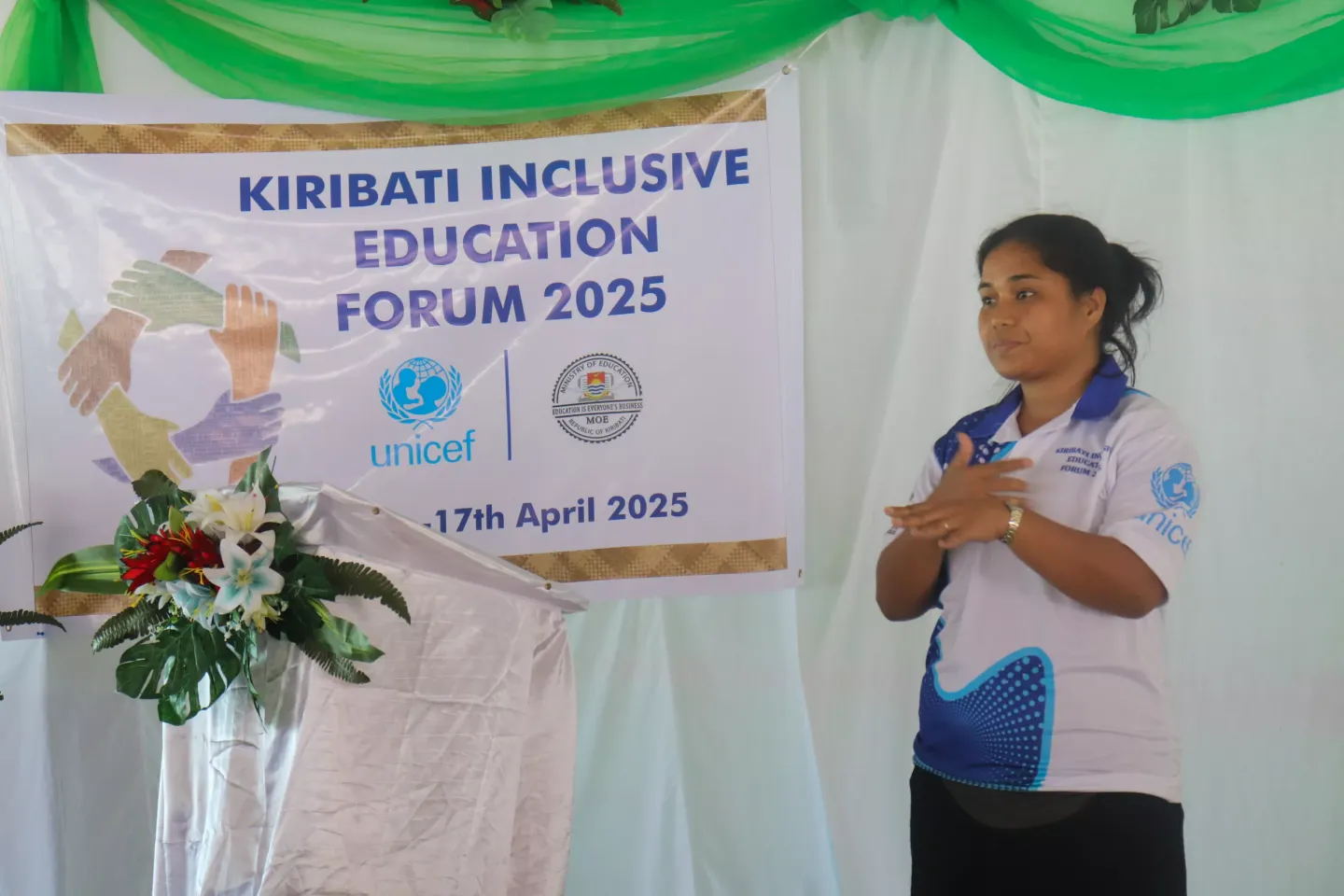 Ketia Toakarawa shares her life story at the inclusive education forum, Tarawa, Kiribati. 