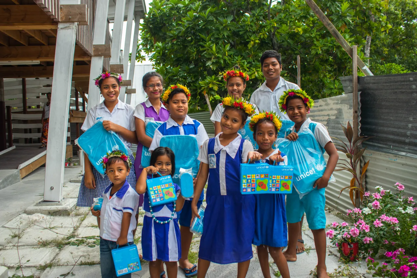 Children from Kiribati who sang the COVID-19 song. 