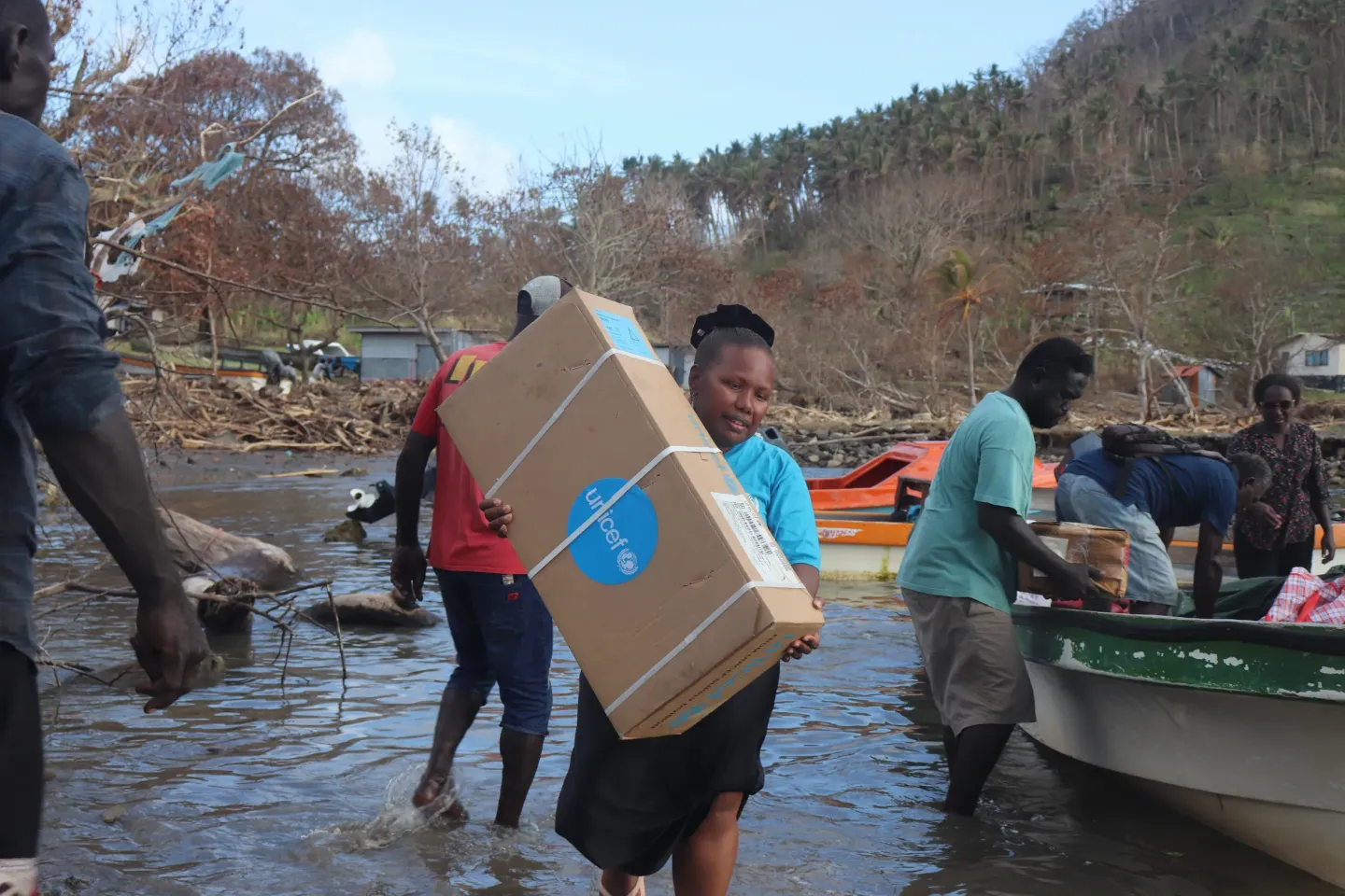 On 23 April, UNICEF Nutrition Officer Salome approaches Simbo Island, Solomon Islands, one of the areas hardest hit by Category 5 Tropical Cyclone Maila, to support ongoing response and recovery efforts.