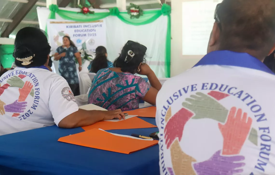 Participants listen to the Director of Education, Ruuta Tekeraoi, on the ongoing commitments at the Pacific region on inclusive education