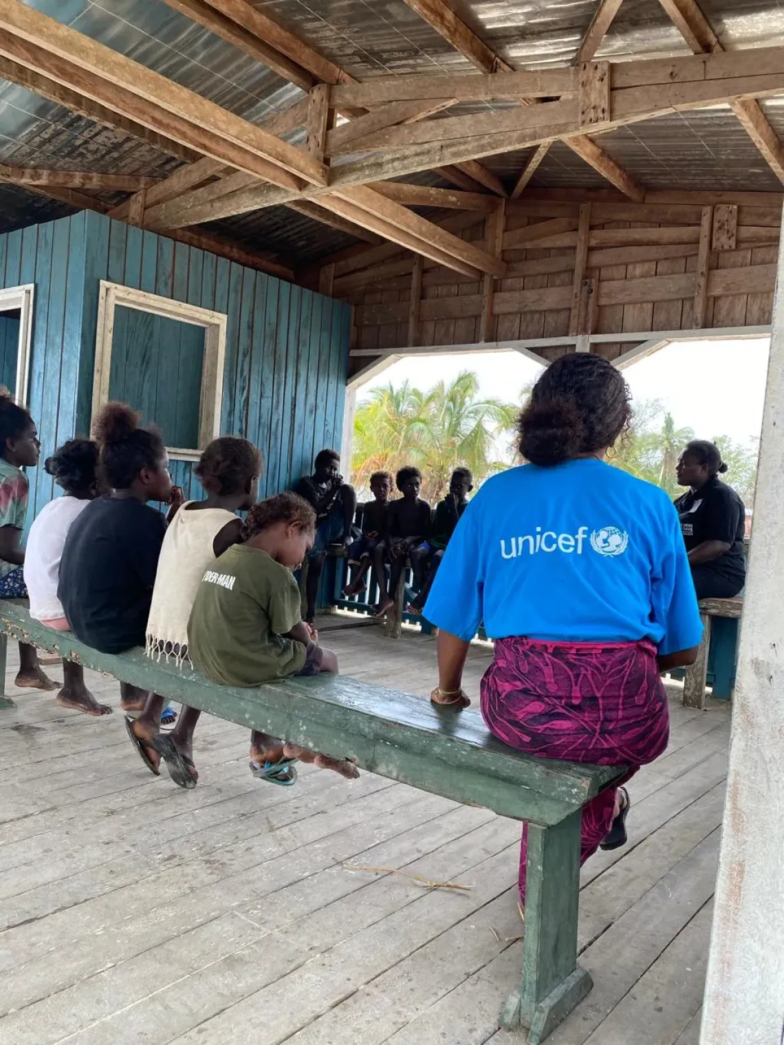 In Saqigae, south Choiseul, UNICEF and partner Save the Children engage with children affected by Tropical Cyclone Maila, creating safe spaces for them to share their experiences and begin healing. Across affected provinces, UNICEF has supported emergency education for more than 1,300 children. 