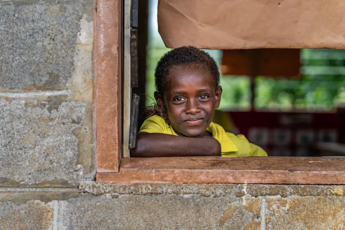 A student in a classroom at Vavalu Primary School in Guadalcanal, Solomon Islands.