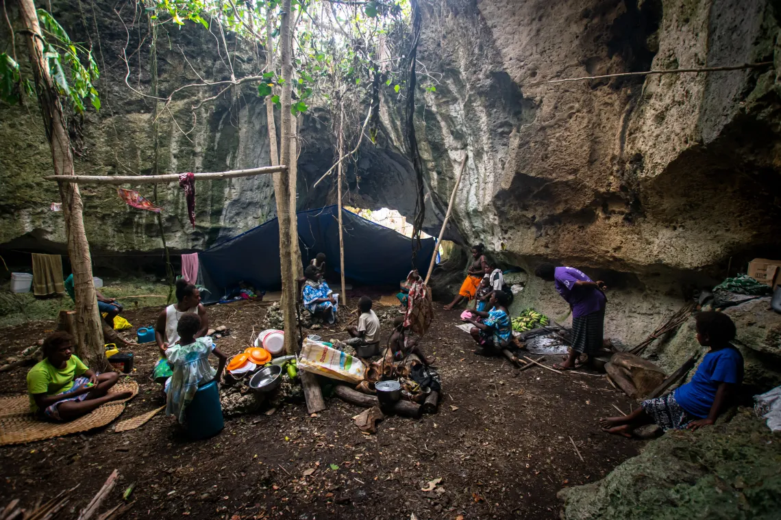 Inside the cave where eight families took shelter during the cyclone and are still living there while they are in the process of rebuilding their homes.