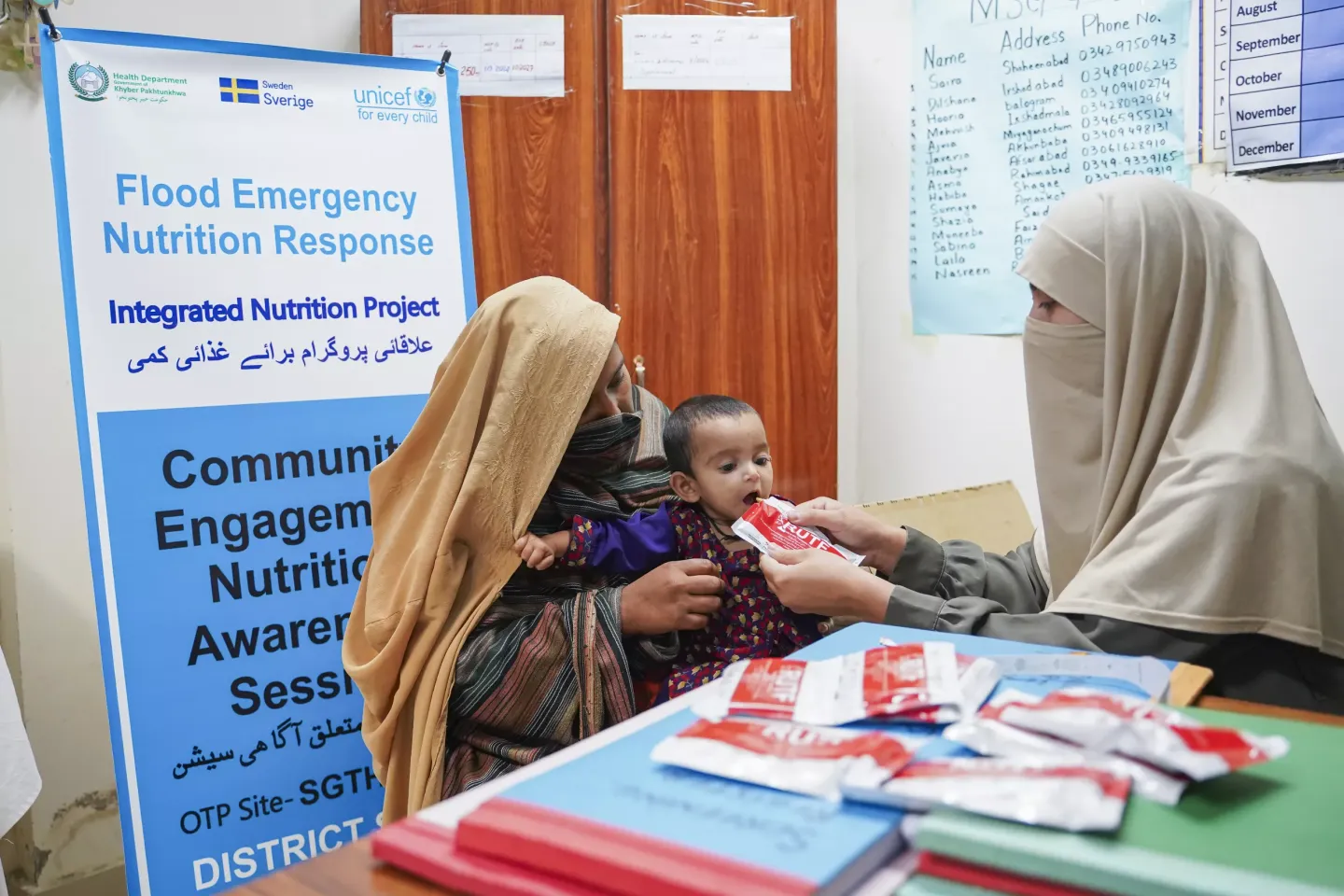 10-month-old Palwasha, suffering from severe acute malnutrition, is treated with Ready-to-Use Therapeutic Food (RUTF) at UNICEF&rsquo;s Nutrition Outpatient Therapeutic Programme site in Swat District, Khyber Pakhtunkhwa.