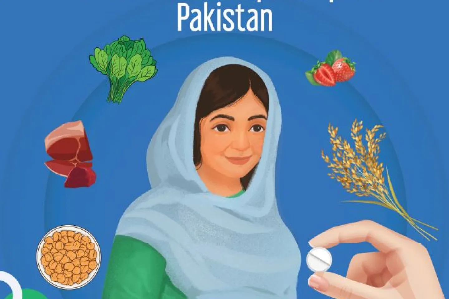 Ilustración oficial sobre alimentación y suplementación con hierro y ácido fólico en Pakistán
