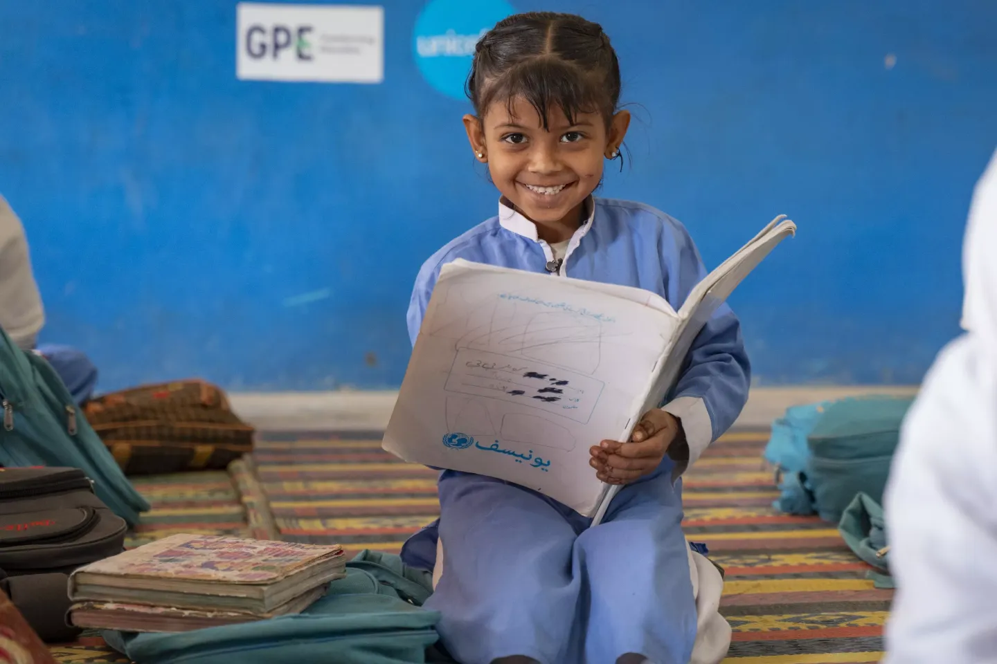 Ume Asma attends her class at Government Girls Middle School Khaskheli Jamaat in Uthal, Lasbela District, Balochistan. 