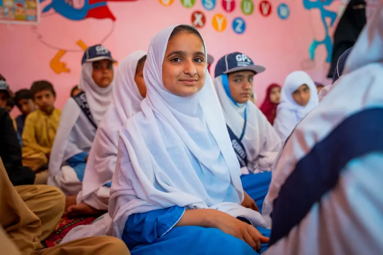 Ume Hani, a Grade 3 student, is back in school after floods disrupted her education in 2022. She now attends Government Girls Primary School in Lasbela, Balochistan.
