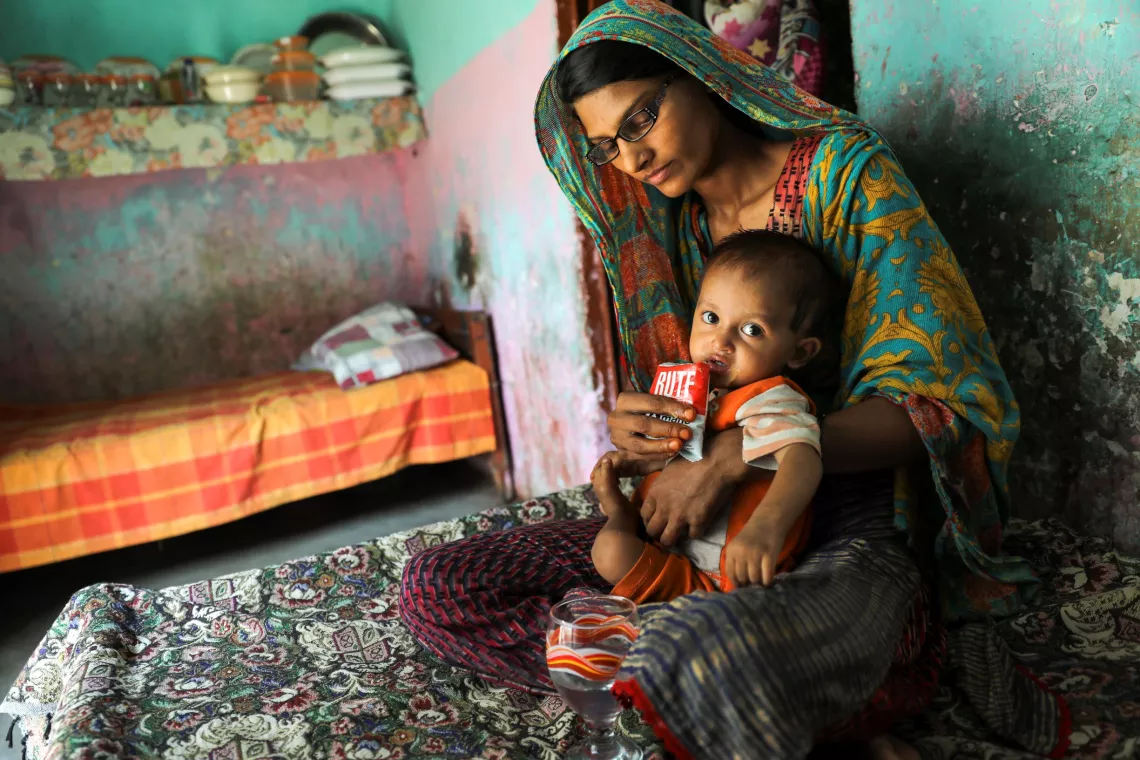 A child suffering from malnutrition is treated with RUTF