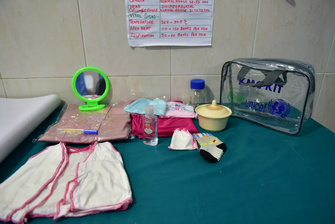 The items of a Kangaroo Mother Care Kit (KMC) provided by UNICEF