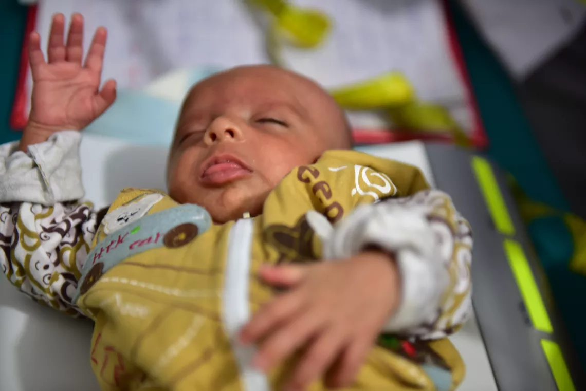 Baby Afaq at the hospital for a regular checkup