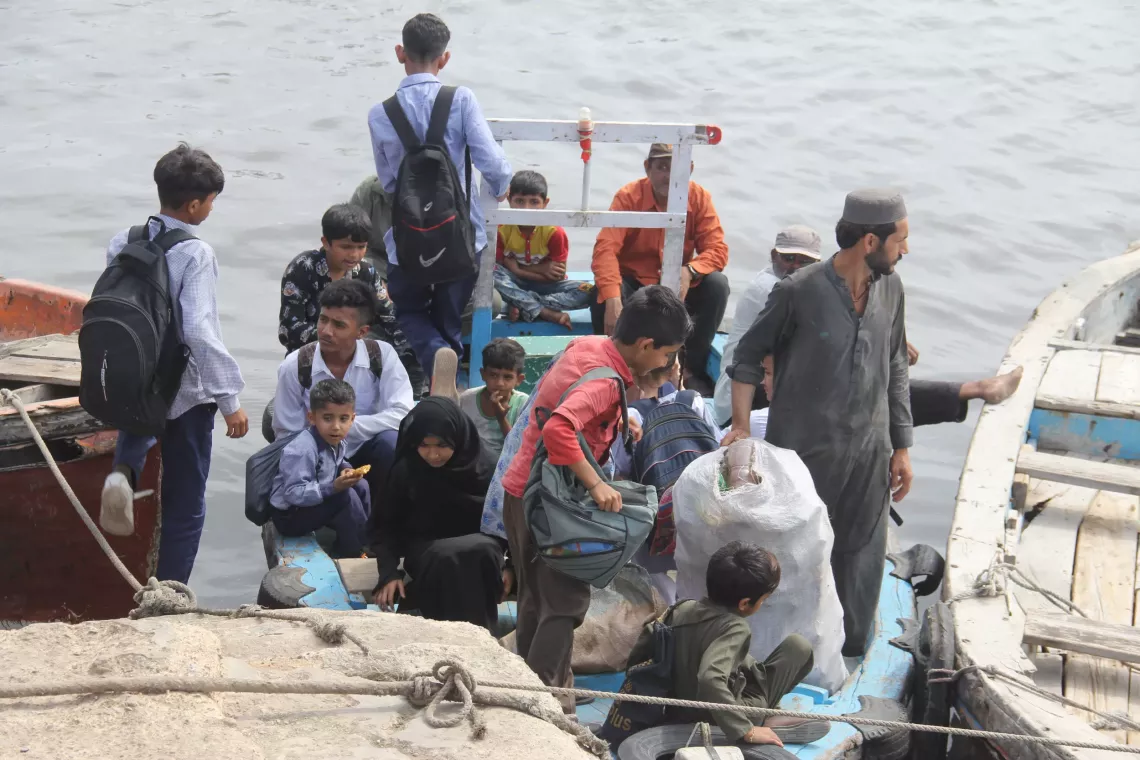 Students commute to and from Baba island by a ferry service, the only thing connecting it to the mainland. 