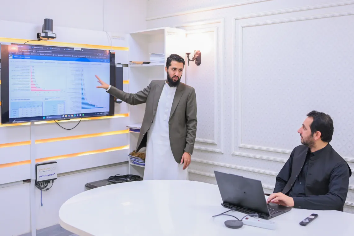 Senior Software Engineer Syed Muzaffar Ali monitors and analyses health data collected through DHIS2 from across Balochistan at the Directorate of Health in Quetta. 
