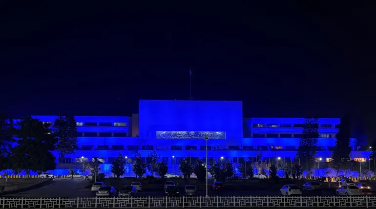 The National assembly building in Islamabad turns blue for World Children's Day 