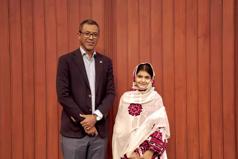 UNICEF Representative Abdullah Fadil and UNICEF Youth Advocate Zunaira Qayyum