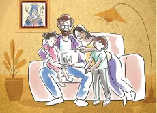 familia compartiendo juntos en un sof&aacute;