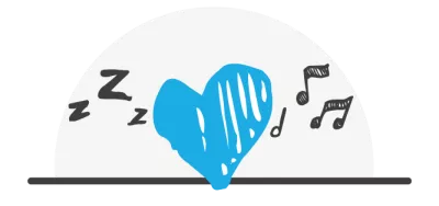 A heart with music and sleeping "zzz's"