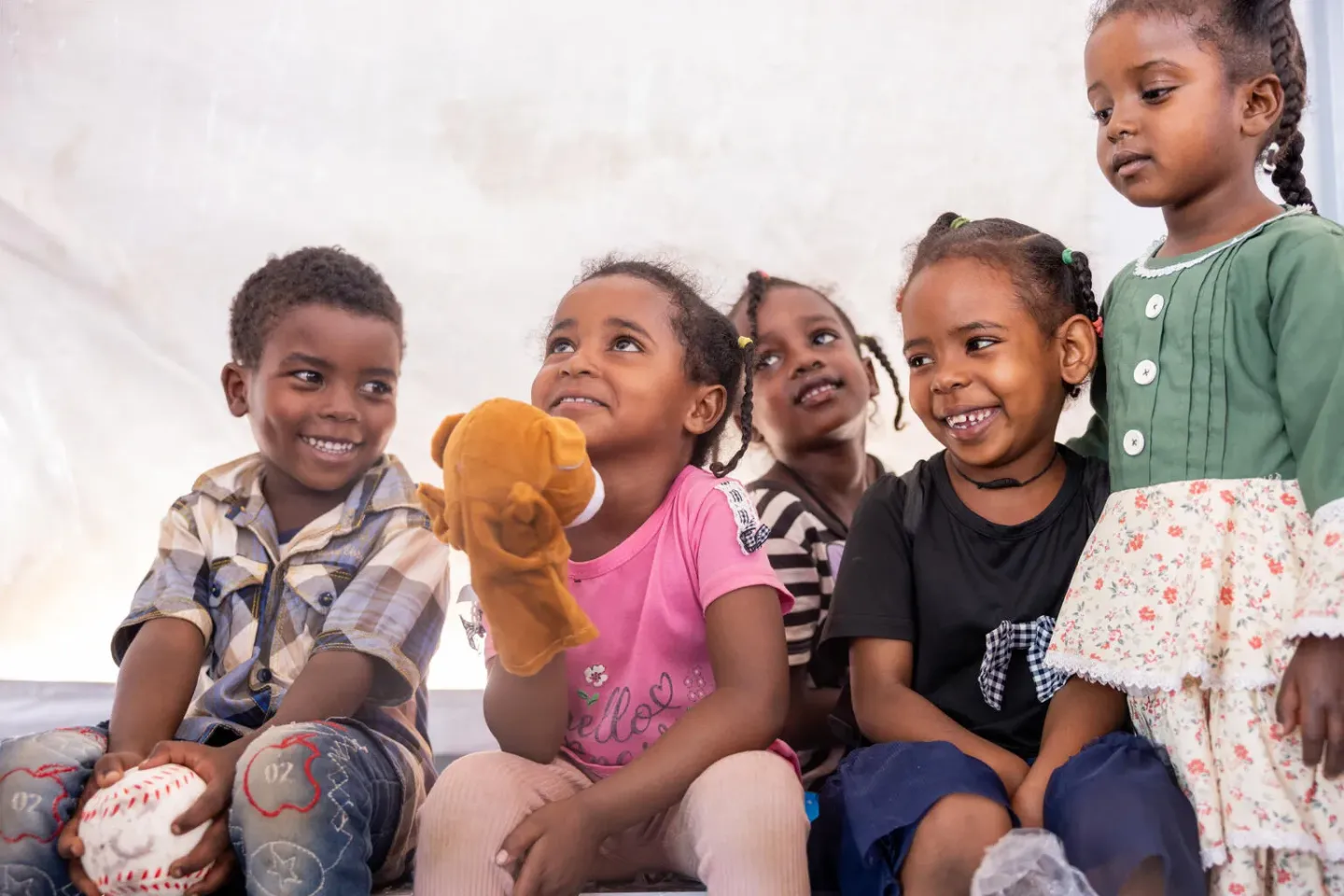 Children attend learning and play sessions at Al Madina Al Manawara Safe Learning Space in Al Geneina, West Darfur, Sudan.
