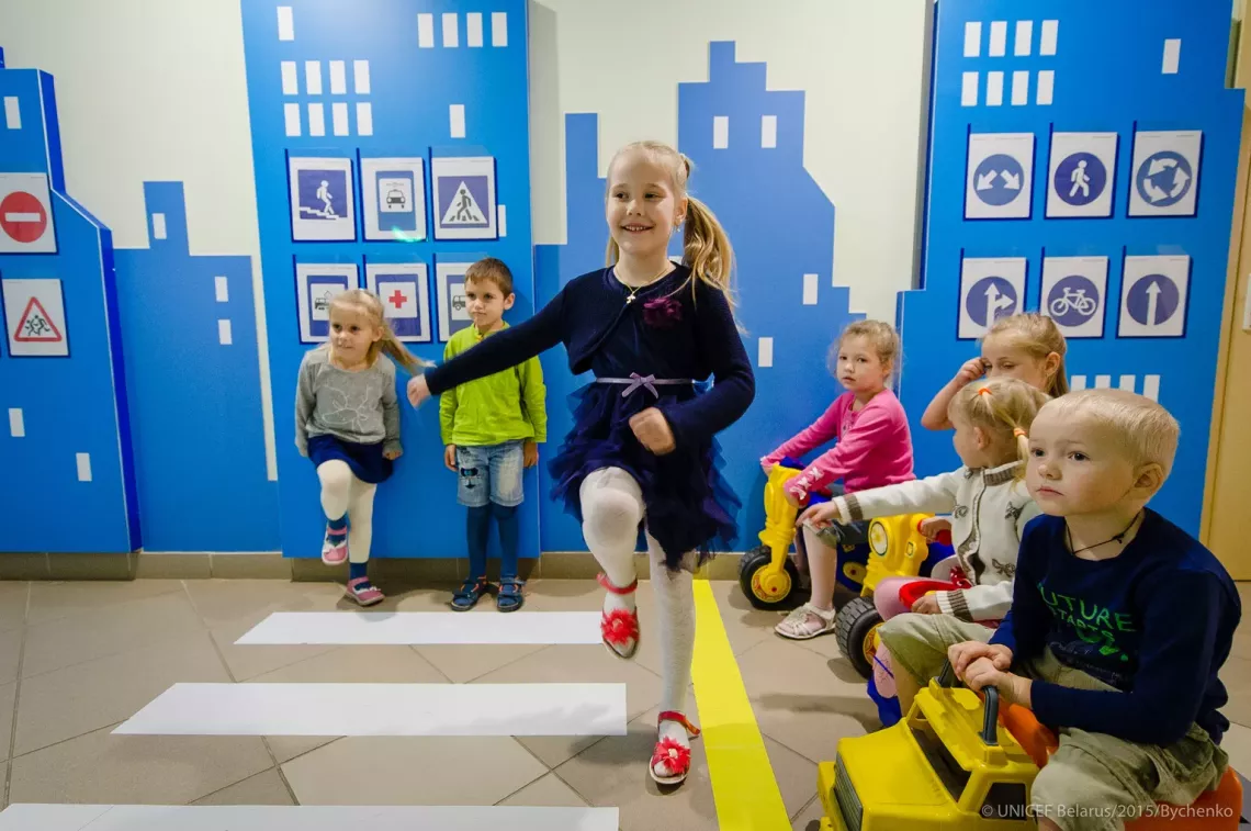 Pre-school children are learning the most important road safety and traffic rules.