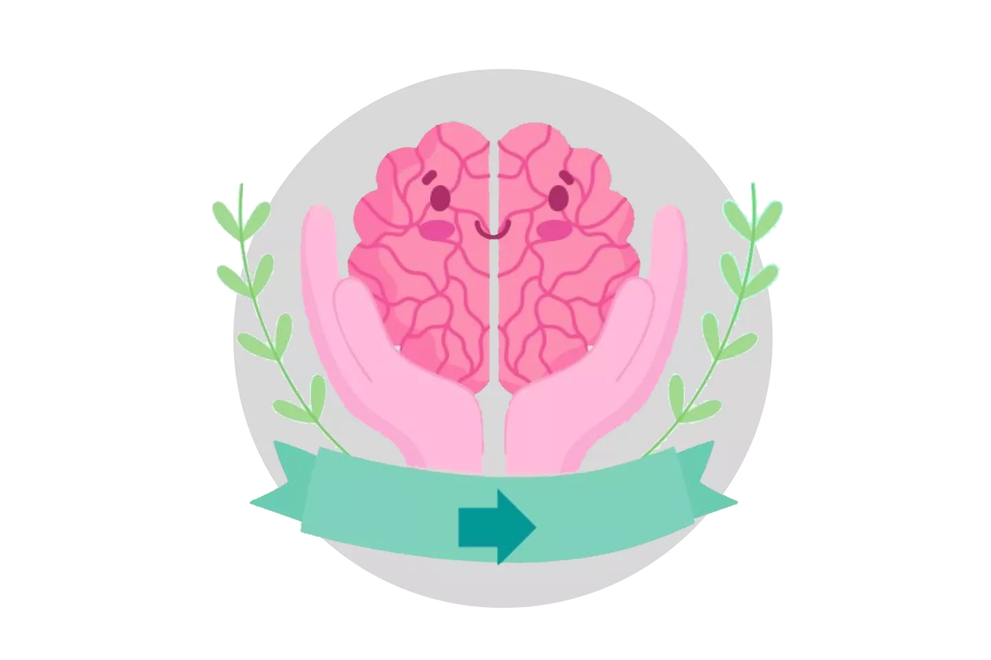 Ilustraci&oacute;n de dos manos sosteniendo un cerebro feliz