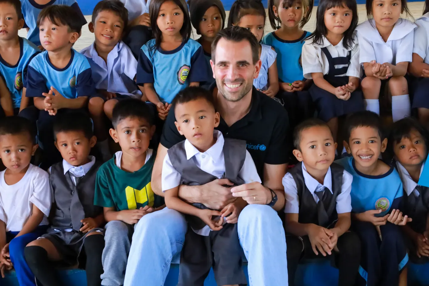 UNICEF Philippines Chief of Mindanao Field Office Andreas Wuestenberg with a group of children from the Bangsamoro region