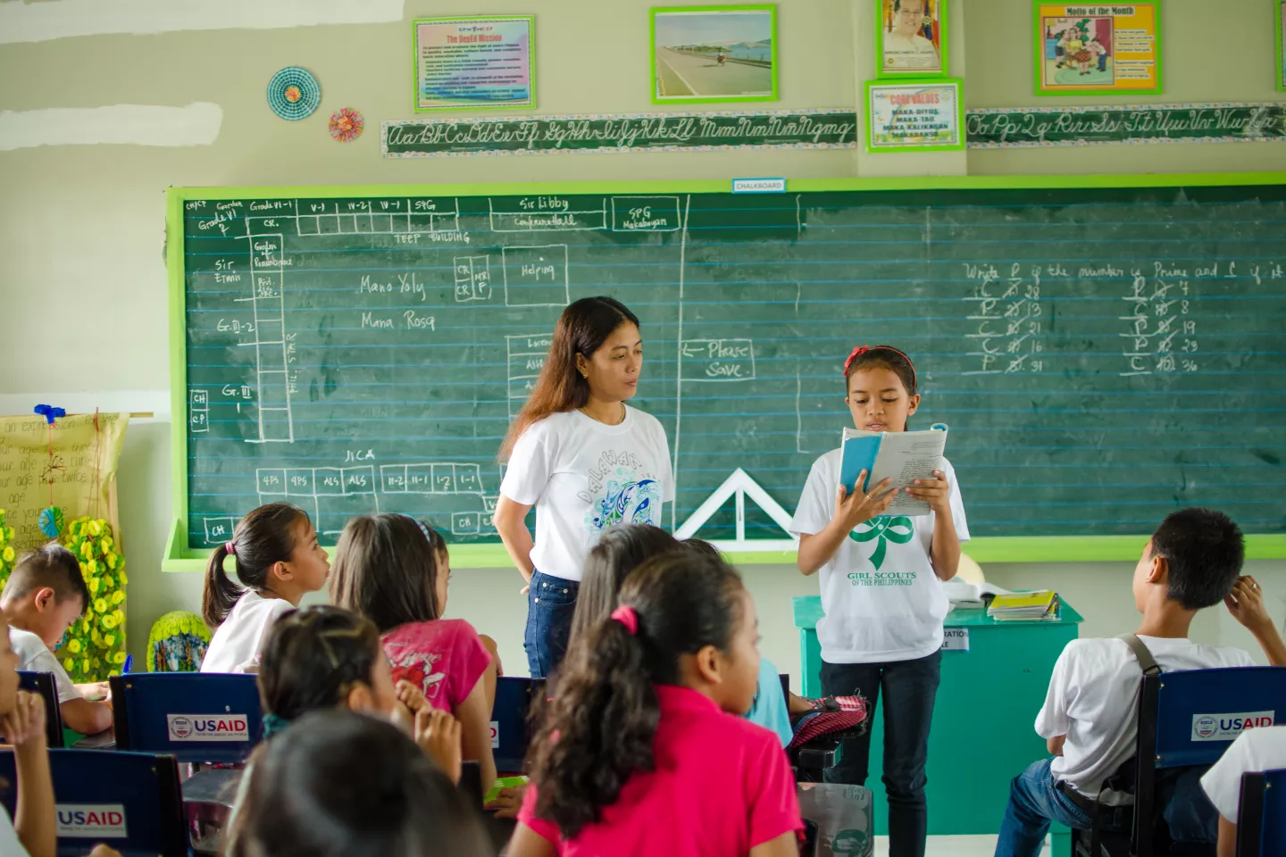 Children attending class in school