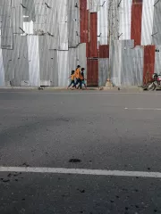 People walking along a road