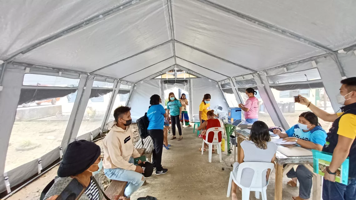 UNICEF tent serving as consultation center in San Benito municipality