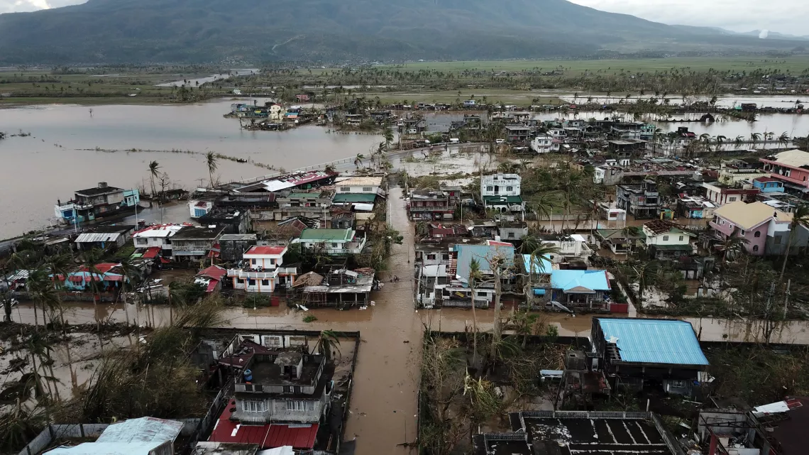 Destroyed and flooded houses after super Typhoon Rolly/Goni hit the town of Malinao, Albay province on November 1, 2020