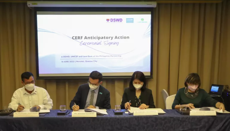 Sealing the DSWD-UNICEF partnership on the provision of unconditional cash transfers  under the United Nations Central Emergency Response Fund for Anticipatory Action