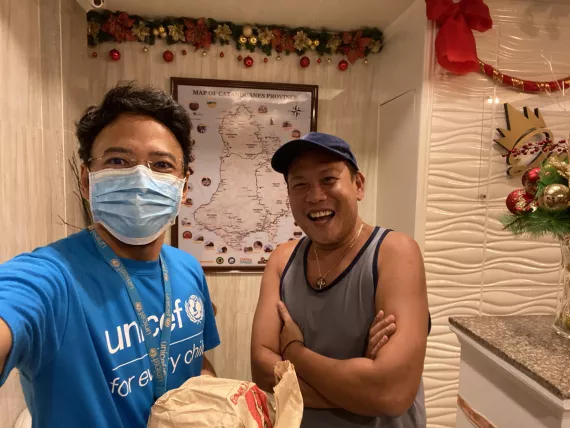 Geo Lapina with our UNICEF colleague Pete Loyola who lives in Catanduanes
