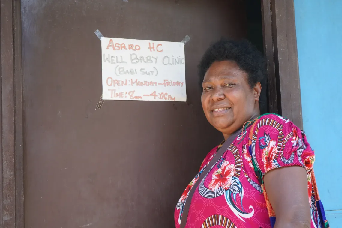 Sr Alison Okopojari at the Asaro Well Baby Clinic
