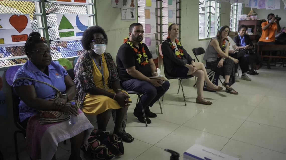 The visiting GPE and NDoH team listen to teachers talk about the interventions the school received.