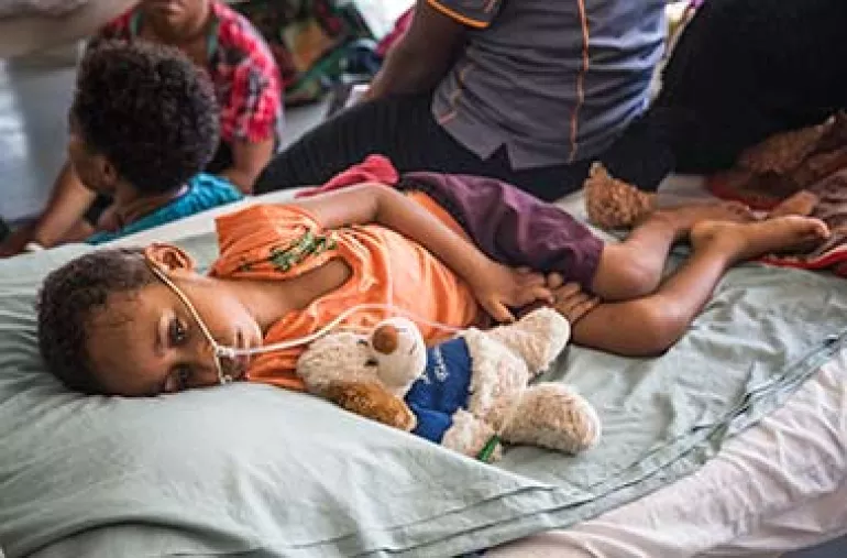 Sick children like this at the Port Moresby General Hospital Paediatric Ward will benefit from the therapeutic food.