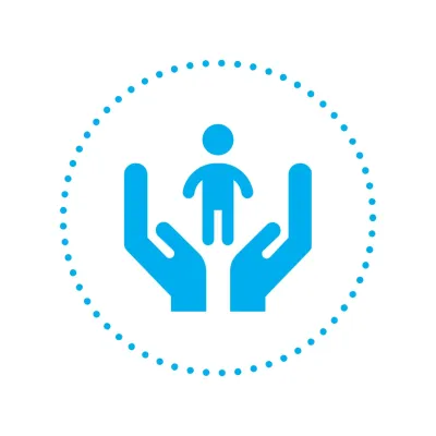 Icon with two hands holding a child.