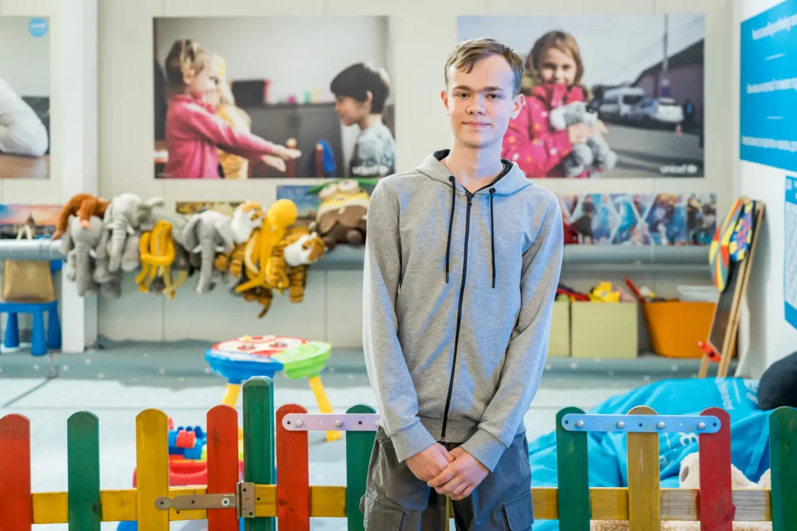 Portrait of Maxim, Ukrainian refugee student.