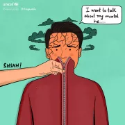 Stigma on mental health illustrated by Wasfa Kamal, Pakistan