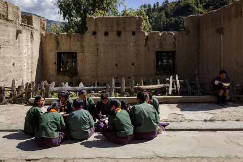 Bhutanese girls having lunch